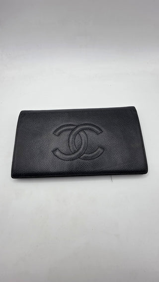 Chanel Black Leather Vintage Interlocking CC Logo Wallet