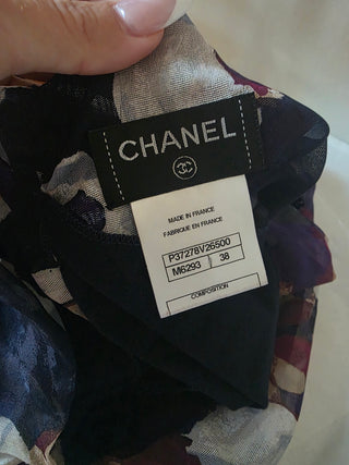 Chanel purple multicolor Interlocking CC Logo Silk blouse US 6