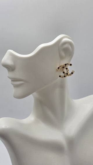 Chanel 2020 Faux Pearl Strass Interlocking CC Stud Earrings