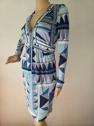 Emilio Pucci Blue Multicolor Signature Print Summer Dress 4 US sz