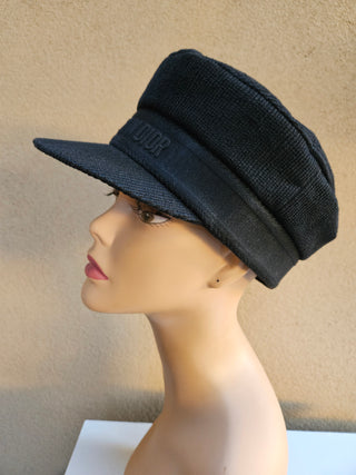 Christian Dior Black Corduroy Logo Printed Newsboy Hat S sz