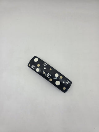 Chanel Black white Polka Dot Interlocking CC Hair Clip