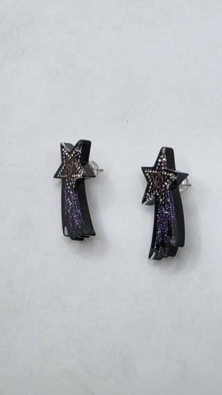 Chanel Black Silver-tone Strass Interlocking CC Shooting Star Earrings
