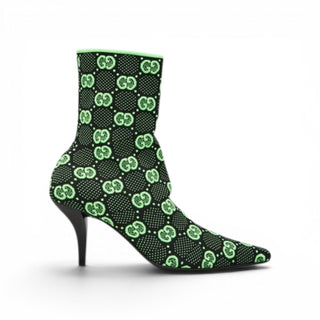 Gucci Black Green GG Tech Fabric Ankle Booties 39 sz