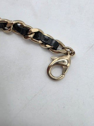 Chanel Gold-tone Faux Pearl, Strass Leather Interlocking Logo Collar Necklace