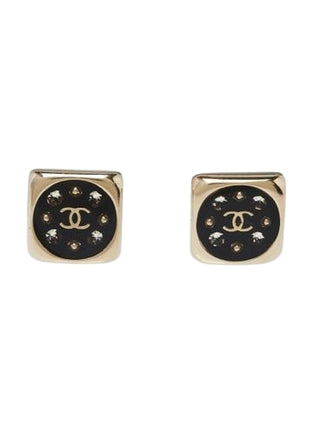 Chanel Gold Metal Resin Crystal CC Square Stud Earrings
