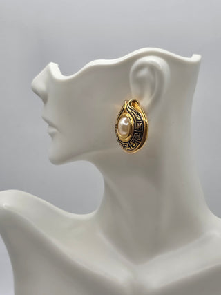 Fendi Gold-tone Faux Pearl FF Logo Stud Earrings