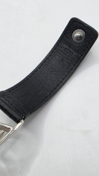 Louis Vuitton Silver-tone LV Logo Black Leather Hockenheim Bracelet