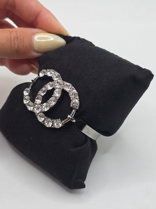 Chanel Silver-tone Strass Interlocking CC Bracelet