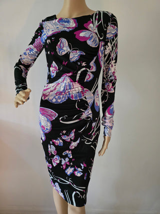 Emilio Pucci Purple Multicolor Floral Printed Knee-Length Dress 42 sz