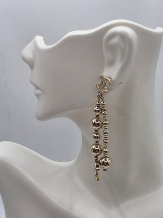 Chanel Gold-tone Interlocking CC Ball Drop Earrings