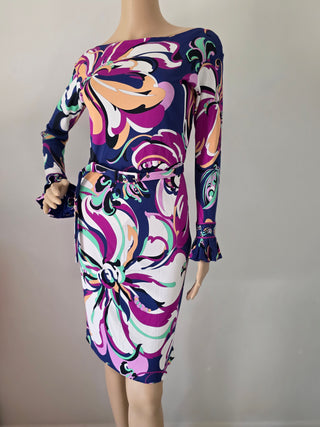 Emilio Pucci Multicolor Printed Knee-Length Long-sleeved Dress S sz