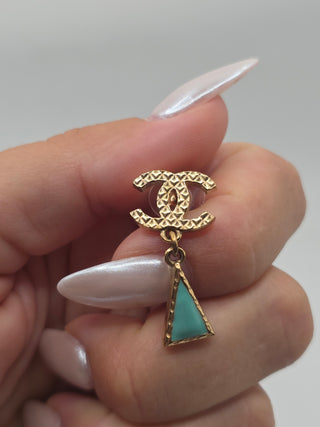 Chanel Gold-tone Enamel Interlocking CC Drop Earrings