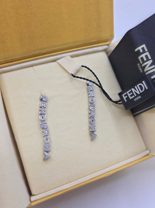 Fendi Silver-tone Logo Crystal Roma Drop Earrings