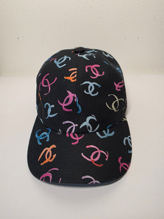 Chanel Black multicolor Interlocking CC Printed Baseball Cap