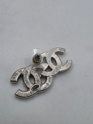 Chanel Silver-tone Strass CC Stud Earrings