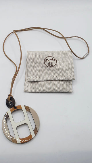 Hermès Brown Beige H Equipe Pendant Necklace