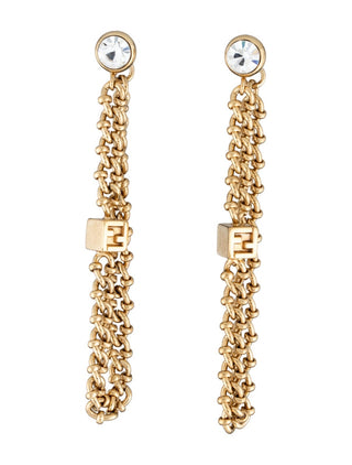 Fendi Gold-tone Crystal Chain Drop FF Logo Earring