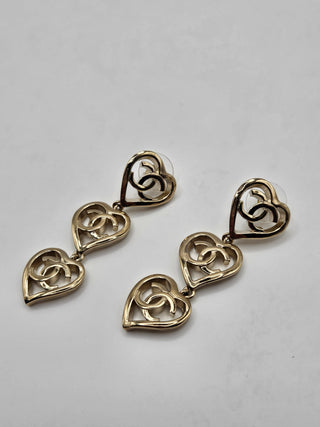 Chanel Gold-tone 2022 Triple Heart CC Drop Earrings