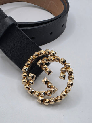 Gucci Black Leather Gold-tone GG Buckle Belt XS sz