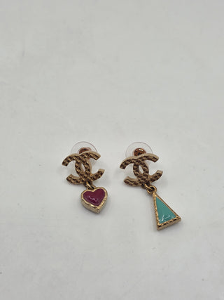 Chanel Gold-tone Enamel Interlocking CC Drop Earrings