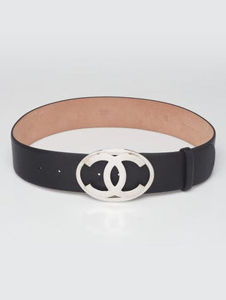 Chanel Black Leather Interlocking CC Belt 75/30 sz