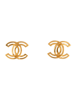 Chanel Gold-tone Interlocking CC Logo Stud Earrings w/ Tags