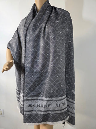 Chanel Grey 2024 Interlocking CC Logo Shawl