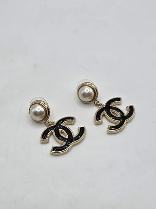 Chanel Gold-tone 2024 Faux Pearl Enamel Interlocking CC Drop Earrings