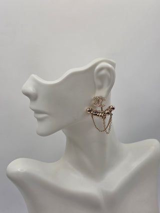 Chanel Gold-tone Strass CC Asymmetrical Ear Cuff Earrings