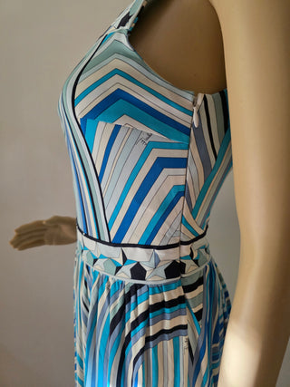 Emilio Pucci Blue Multicolor Printed Mini Summer Dress M sz