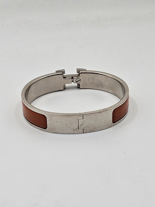 Hermès Orange Enamel Clic H Palladium plated Bangle Bracelet