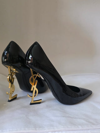 Yves Saint Laurent Black Patent Leather Opyum Monogramme Heels 40 sz