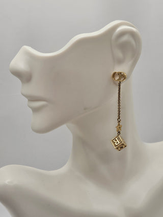 Christian Dior Gold-tone Crystal Star Dice Drop Earrings