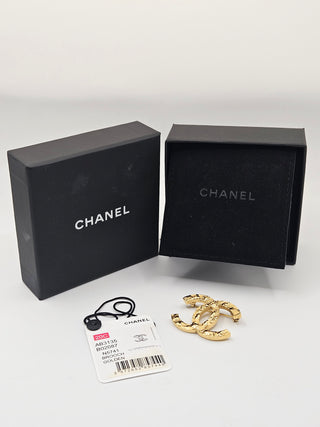 Chanel Gold-tone Textured Interlocking CC Brooch