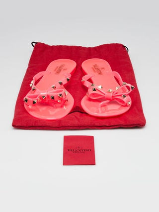 Valentino Pink PVC Bow Rockstud Thong Sandals 40 sz