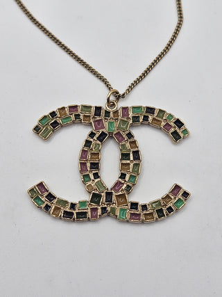 Chanel Gold-tone Enamel Interlocking CC Pendant Necklace