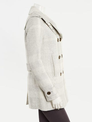 Burberry Brit Grey White Cotton Wool Check Double Breasted Coat 6 40 sz