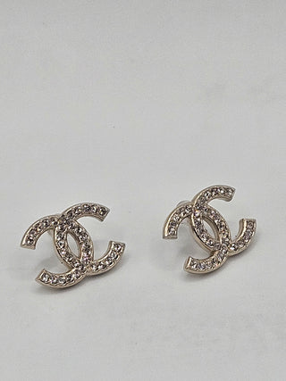 Chanel Gold-tone Strass Interlocking CC Stud Earrings