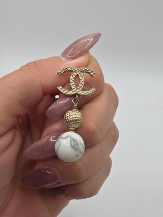 Chanel Gold-tone White Stone inside CC Drop Earrings