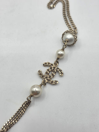 Chanel Faux Pearl CC Station Double Strand Necklace
