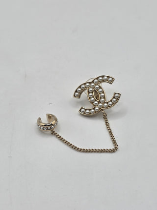 Chanel Gold-tone 2021 Faux Pearl CC Single Ear Cuff Clip-On Earring
