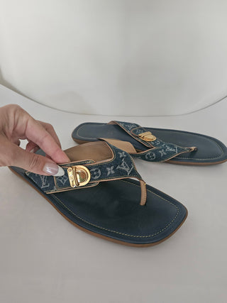 Louis Vuitton LV Monogram Denim LV Monogram Slides 39 sz