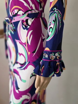 Emilio Pucci Multicolor Printed Knee-Length Long-sleeved Dress S sz