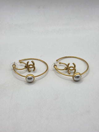 Chanel Gold-tone 2020 Faux Pearl Interlocking Hoop Earrings