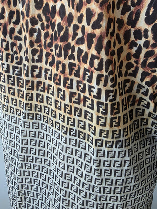 Fendi Brown Multicolor FF Logo Animal Print V-Neck blouse 40 sz