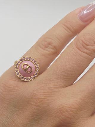 Christian Dior Crystal pink Resin CD Cocktail Ring 5.25 sz