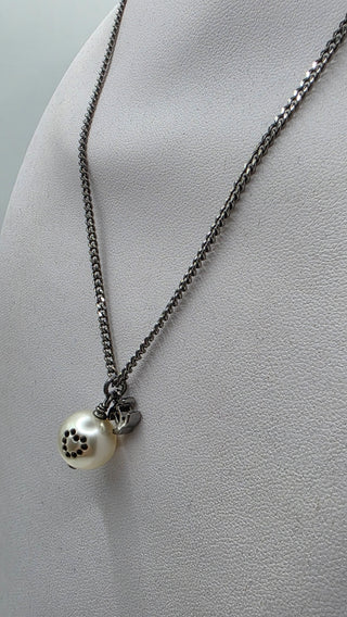 Chanel Silver-tone Faux Pearl Strass Interlocking CC Pendant Necklace