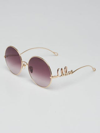 Chloe Goldtone Metal Oversized Round Logo Sunglasses - CH0329S