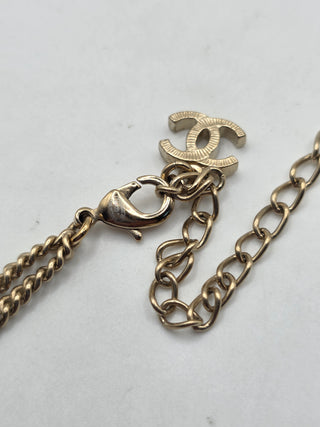 Chanel Gold-tone Faux Pearl Strass Interlocking CC Pendant Necklace